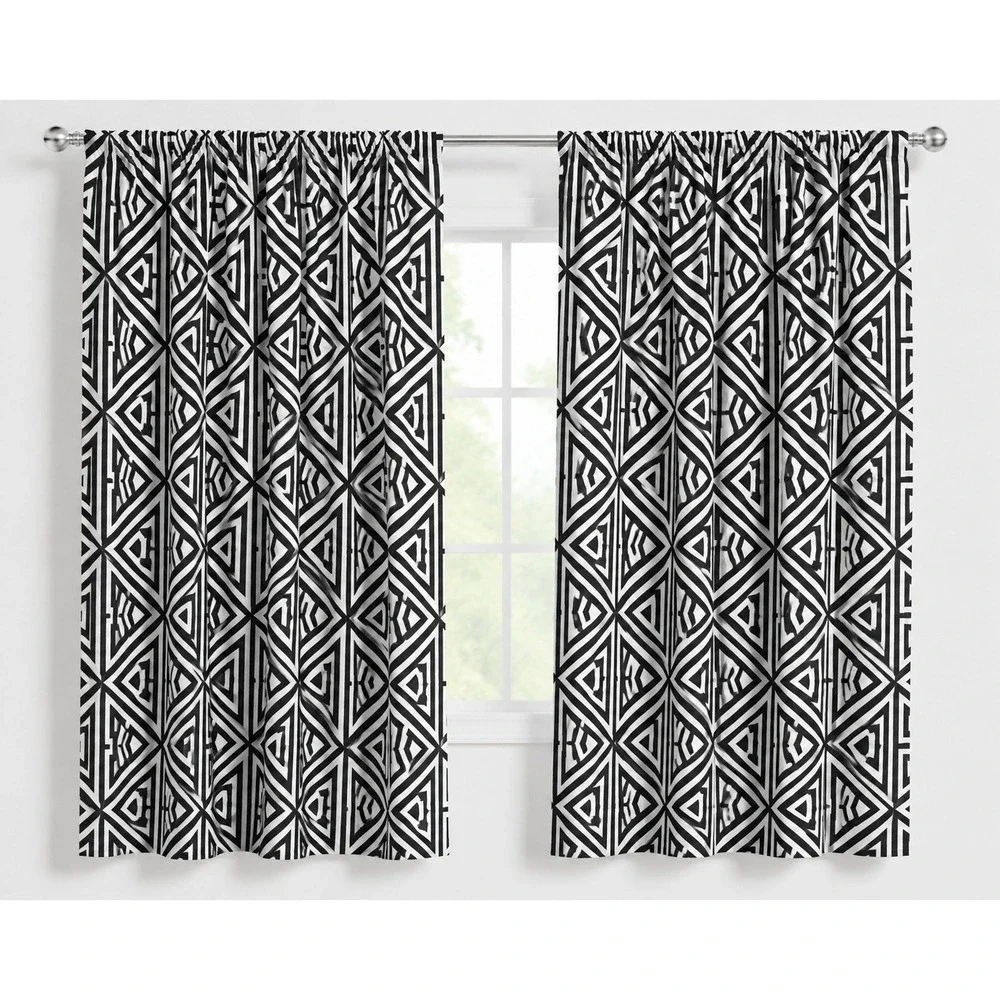 Ambesonne Geometric Triangle Window Curtains Black White 2-Panel Set 56x95